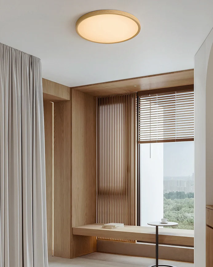 WOMO Oak Round Flat Flush Mount Ceiling Light-WM1206 - Image 7