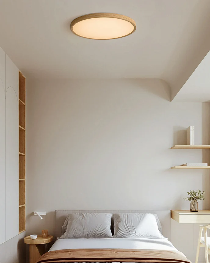 WOMO Oak Round Flat Flush Mount Ceiling Light-WM1206 - Image 8