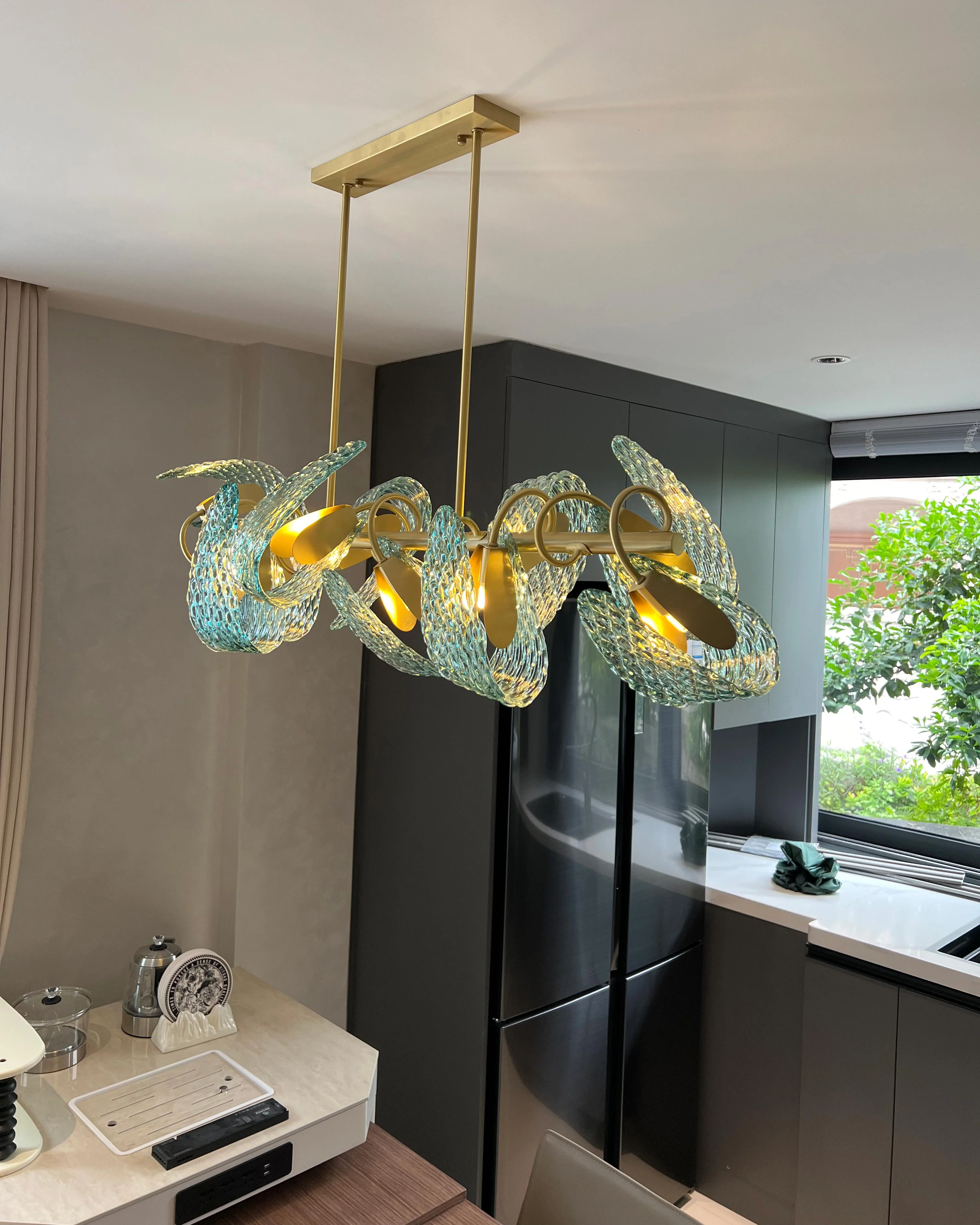 WOMO Peacock Blue Art Glass Linear Chandelier-WM2213c - Image 11