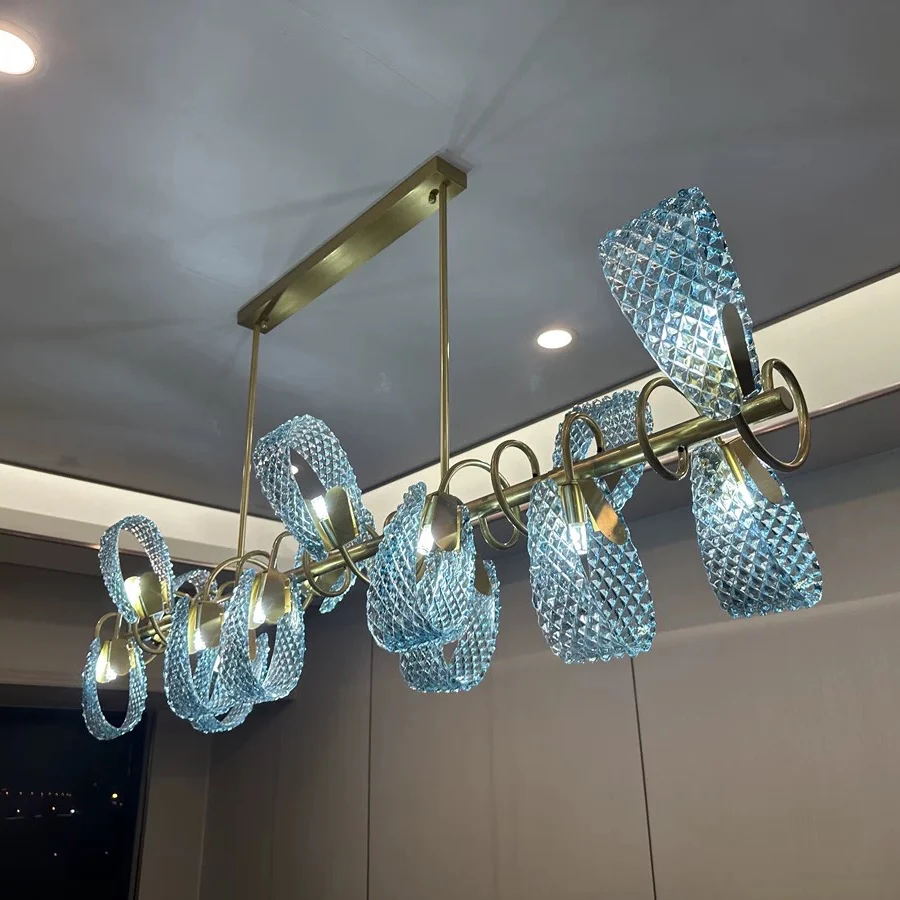 WOMO Peacock Blue Art Glass Linear Chandelier-WM2213c - Image 12