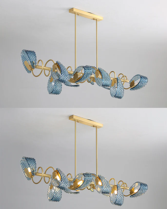 WOMO Peacock Blue Art Glass Linear Chandelier-WM2213c - Image 14