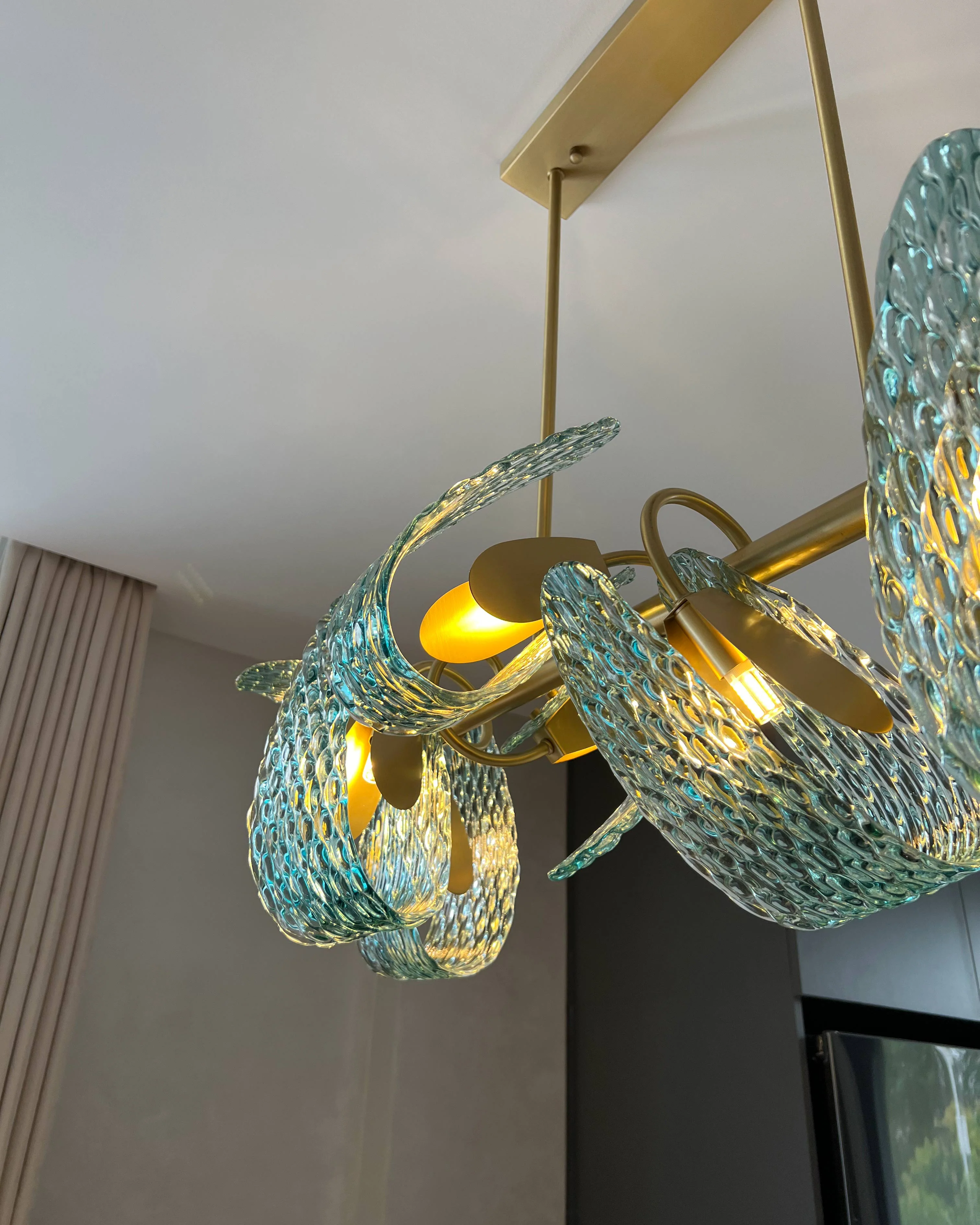WOMO Peacock Blue Art Glass Linear Chandelier-WM2213c - Image 15