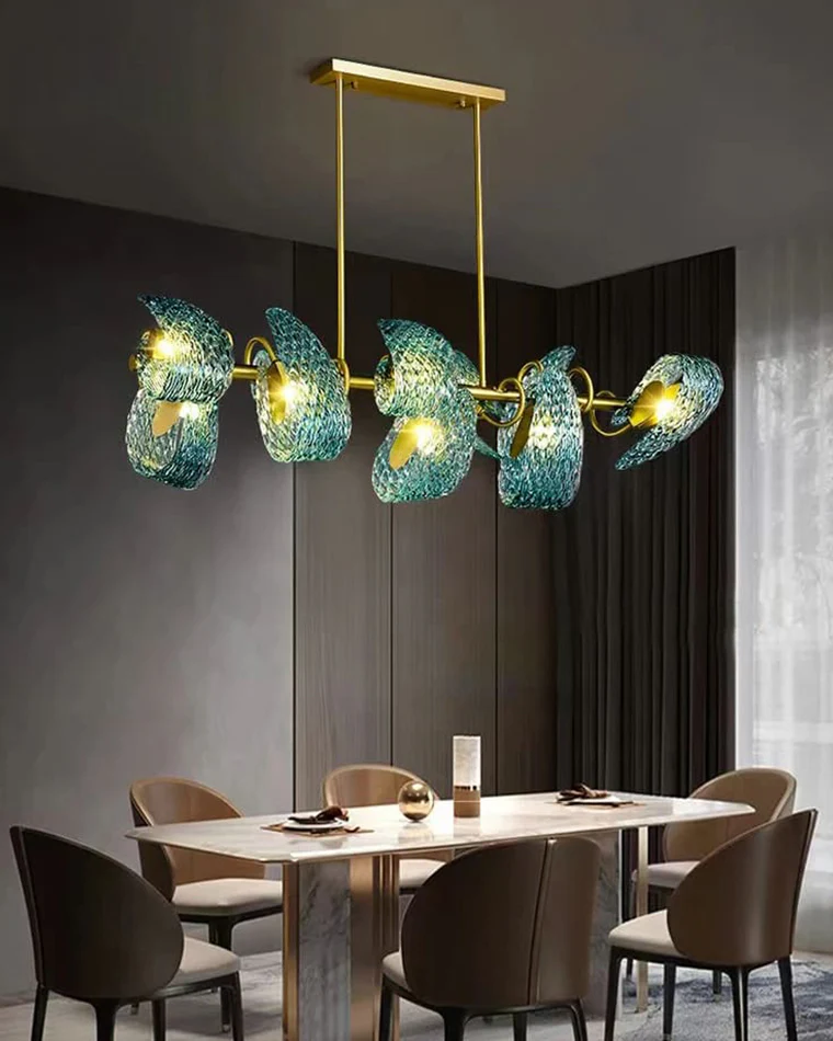 WOMO Peacock Blue Art Glass Linear Chandelier-WM2213c - Image 2