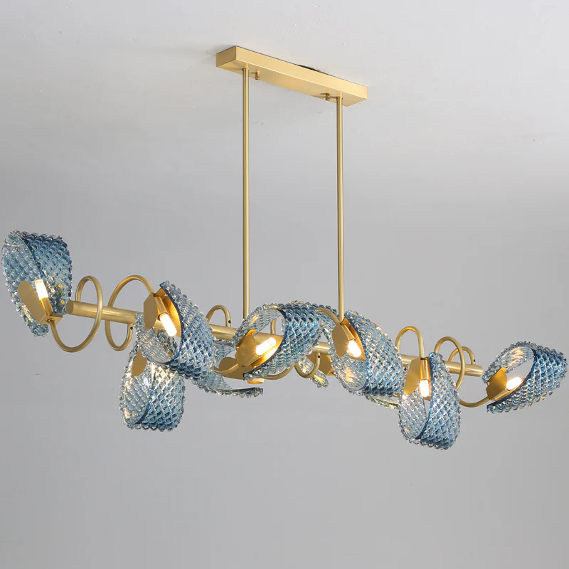 WOMO Peacock Blue Art Glass Linear Chandelier-WM2213c - Image 23