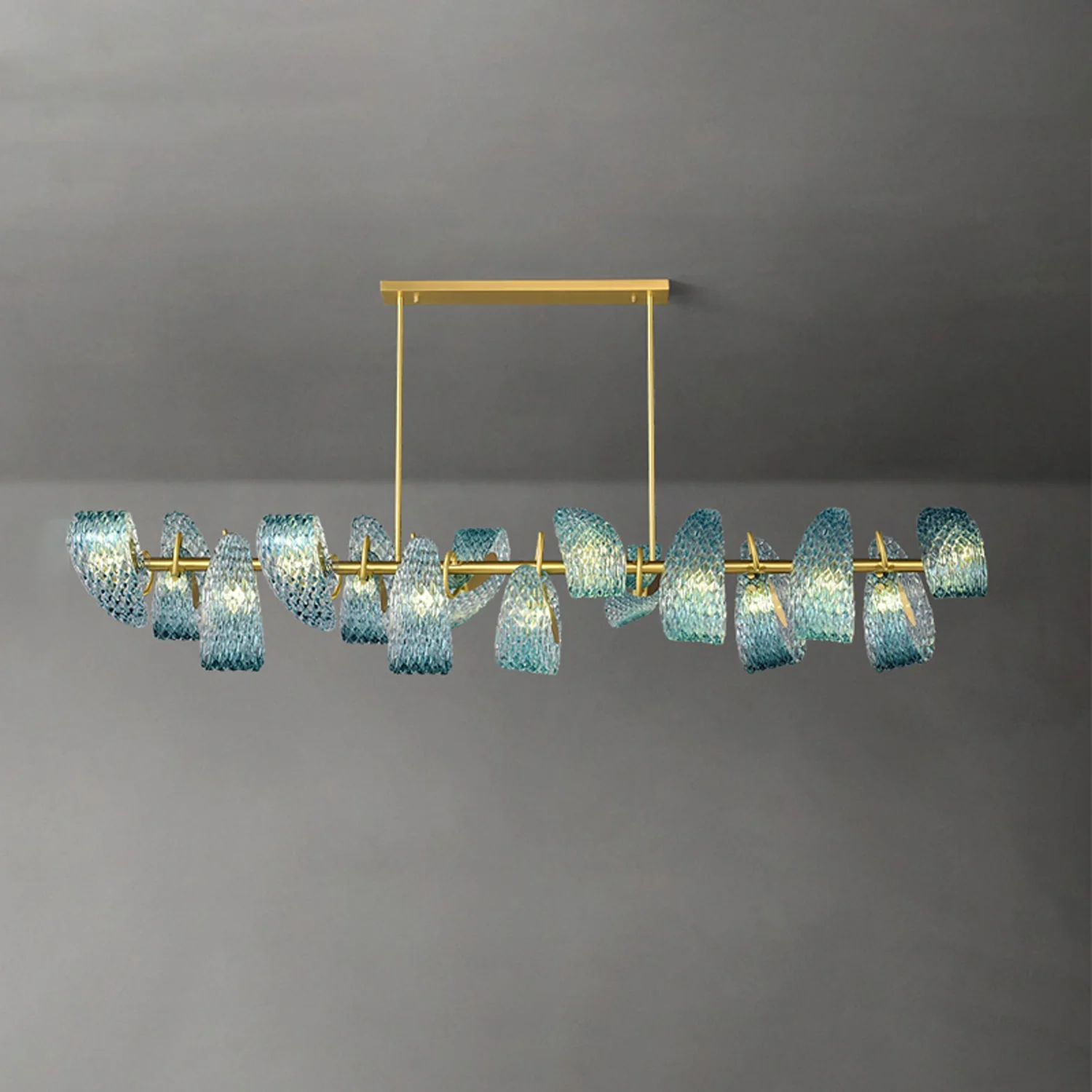 WOMO Peacock Blue Art Glass Linear Chandelier-WM2213c - Image 24