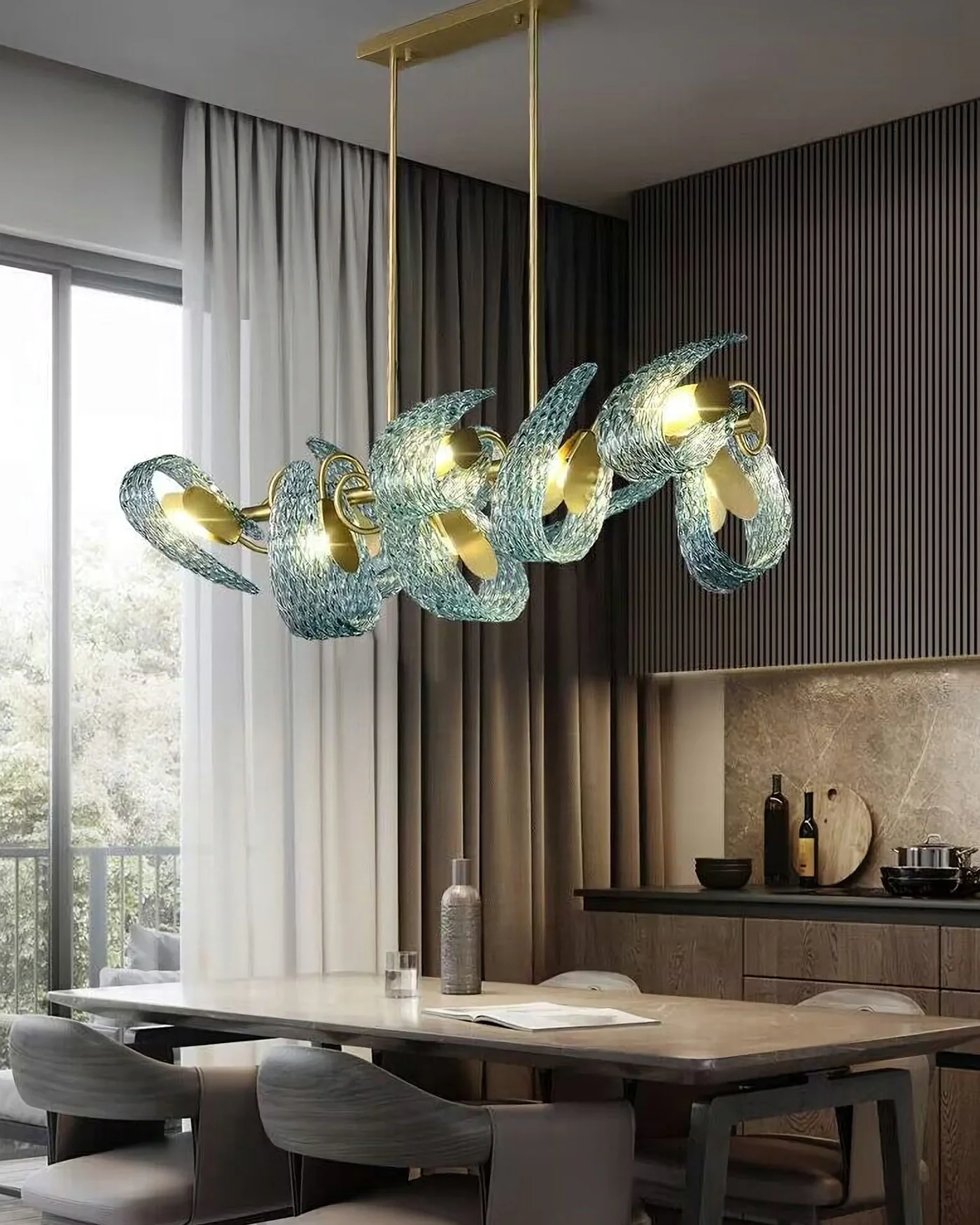 WOMO Peacock Blue Art Glass Linear Chandelier-WM2213c - Image 3