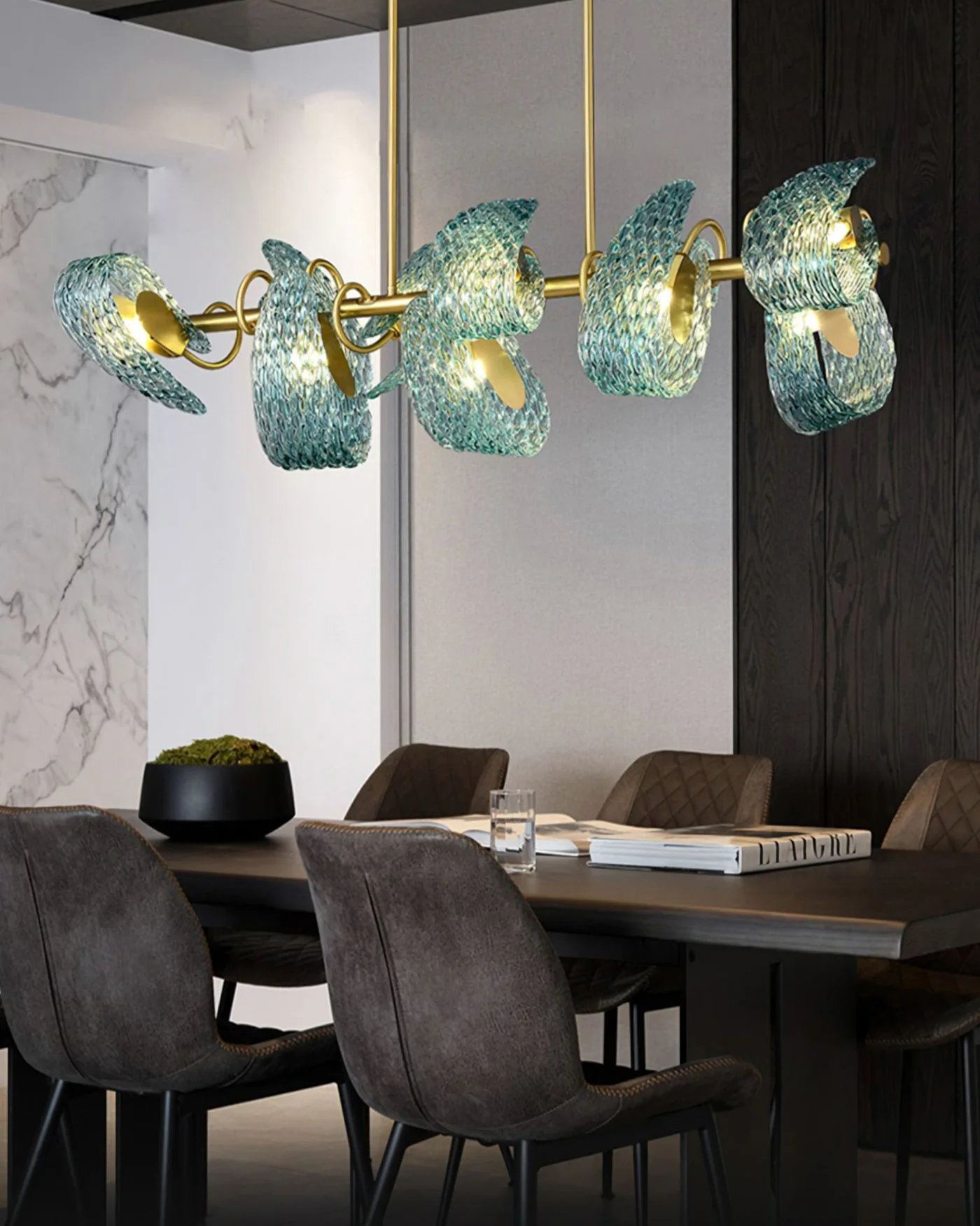 WOMO Peacock Blue Art Glass Linear Chandelier-WM2213c - Image 5