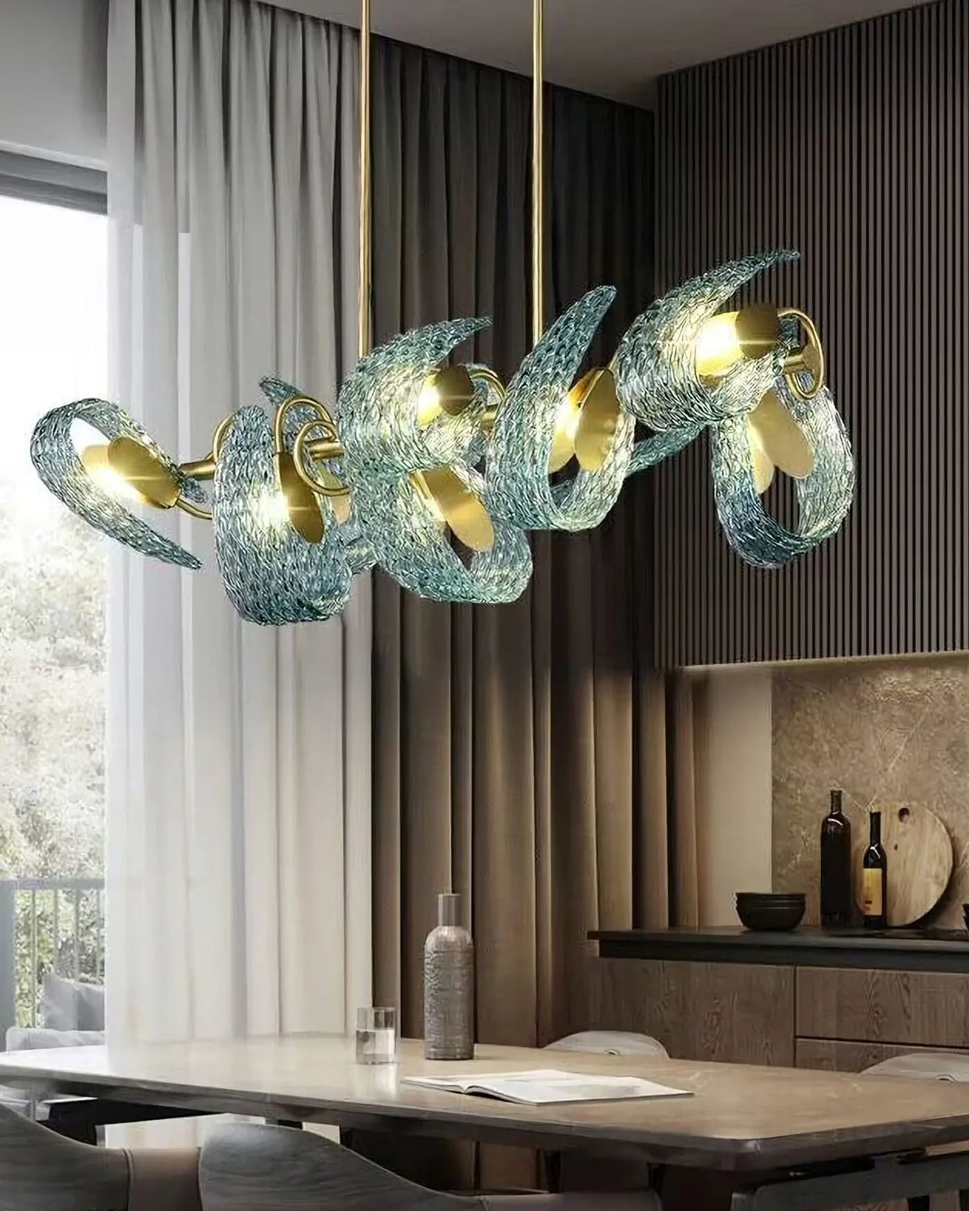 WOMO Peacock Blue Art Glass Linear Chandelier-WM2213c - Image 6