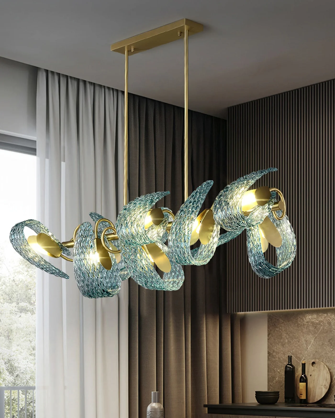WOMO Peacock Blue Art Glass Linear Chandelier-WM2213c - Image 8