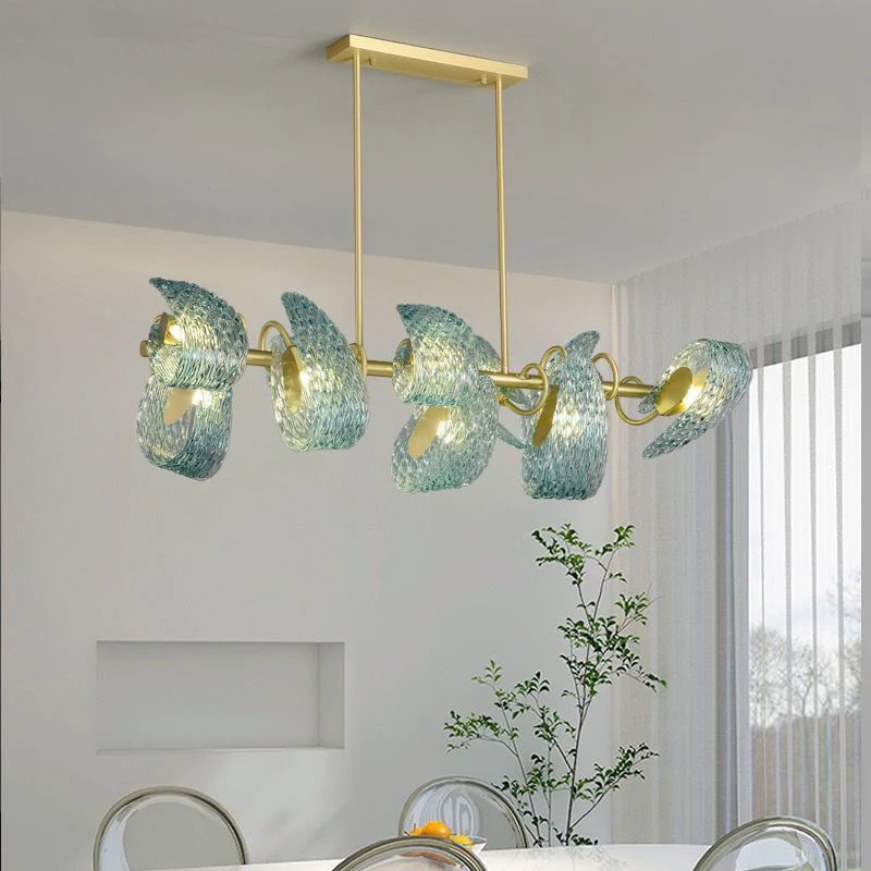 WOMO Peacock Blue Art Glass Linear Chandelier-WM2213c - Image 9
