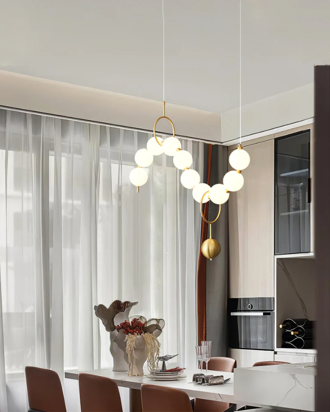 WOMO Pearl Brass Globe Dining Room Chandelier-WM2102c - Image 3