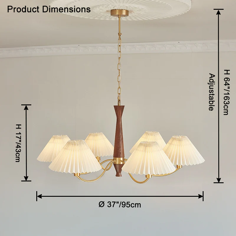 WOMO Pleated Shaded Wood Chandelier-WM2864 - Image 11