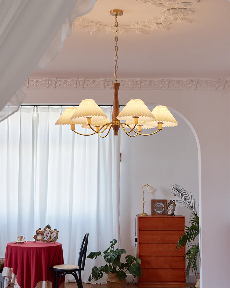 WOMO Pleated Shaded Wood Chandelier-WM2864 - Image 2