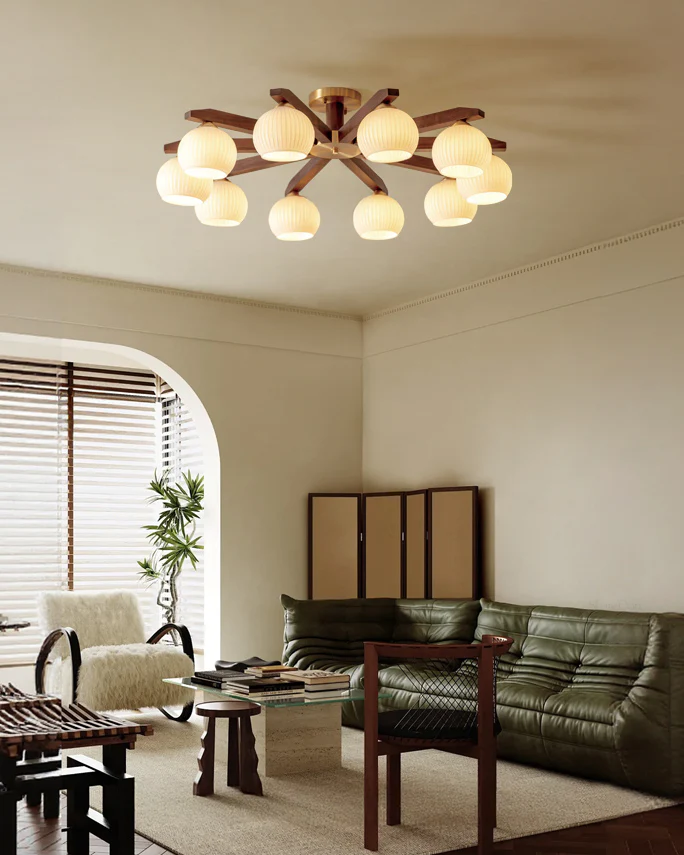 WOMO Ribbed Glass Arm Semi Flush Mount Ceiling Light-WM1210 - Image 2
