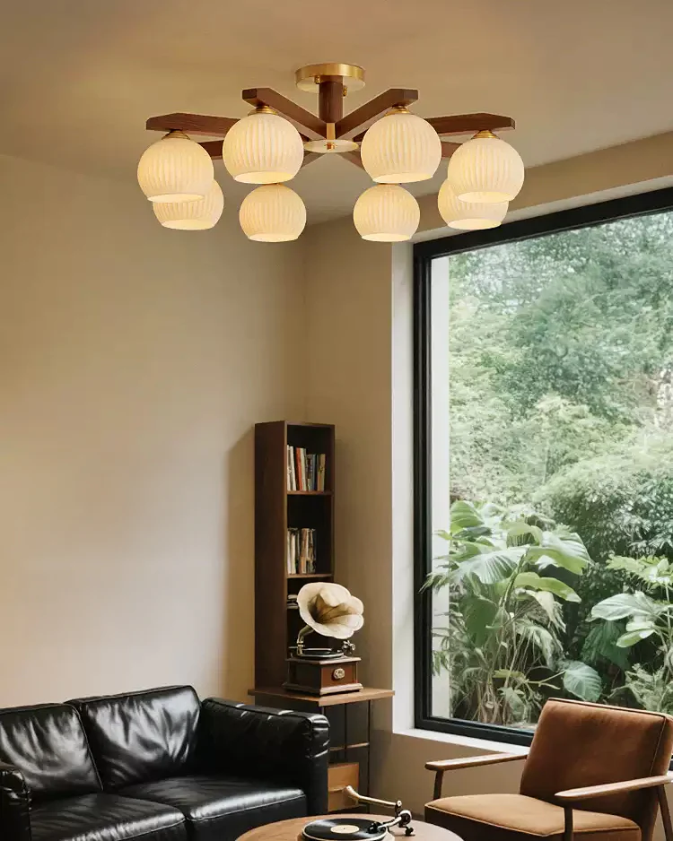 WOMO Ribbed Glass Arm Semi Flush Mount Ceiling Light-WM1210 - Image 3