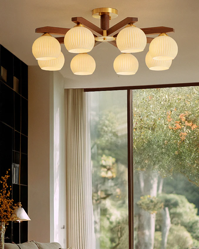 WOMO Ribbed Glass Arm Semi Flush Mount Ceiling Light-WM1210 - Image 4