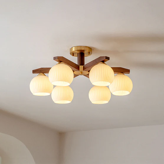 WOMO Ribbed Glass Arm Semi Flush Mount Ceiling Light-WM1210 - Image 6