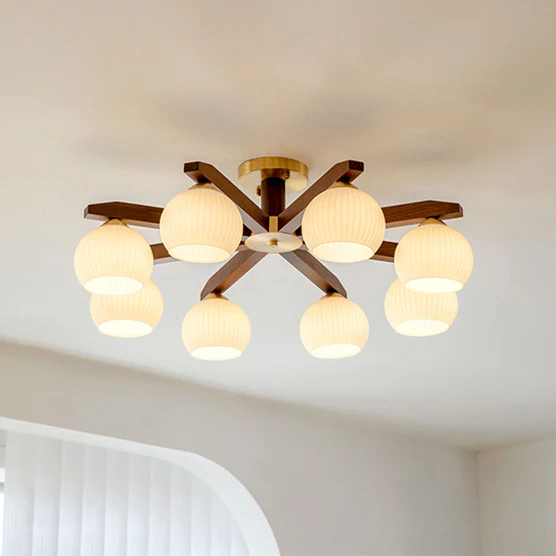 WOMO Ribbed Glass Arm Semi Flush Mount Ceiling Light-WM1210 - Image 7