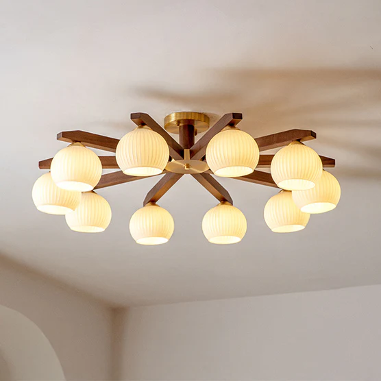 WOMO Ribbed Glass Arm Semi Flush Mount Ceiling Light-WM1210 - Image 8