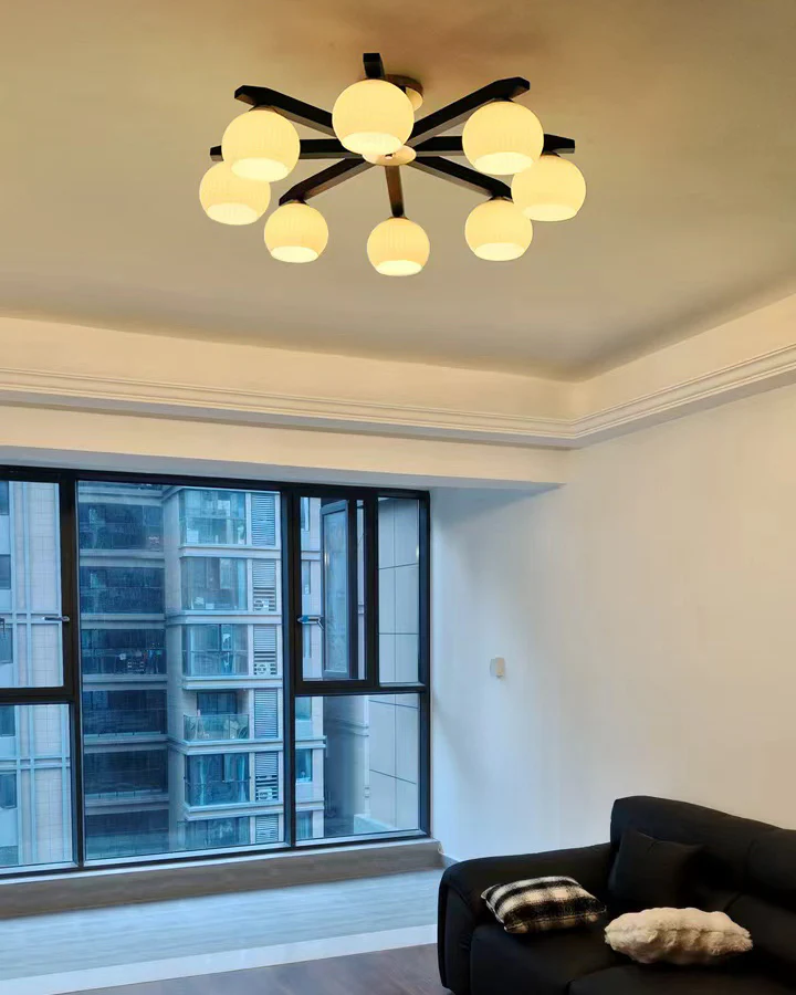 WOMO Ribbed Glass Arm Semi Flush Mount Ceiling Light-WM1210 - Image 9