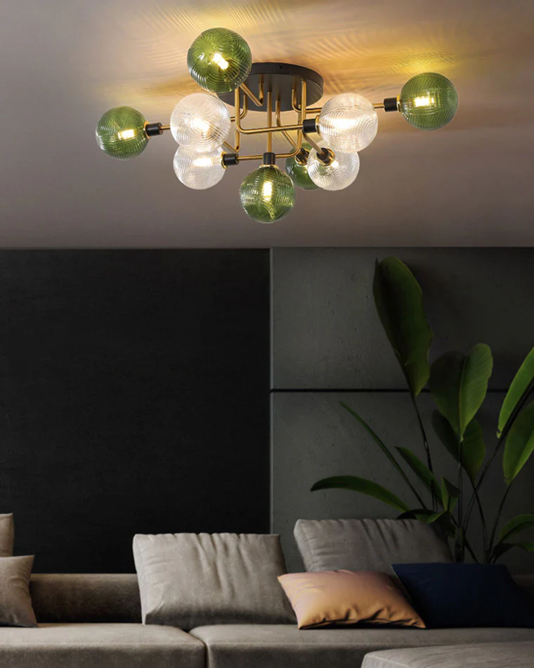 WOMO Ribbed Smoked/Green Glass Globe Ceiling Light-WM1110 - Image 10