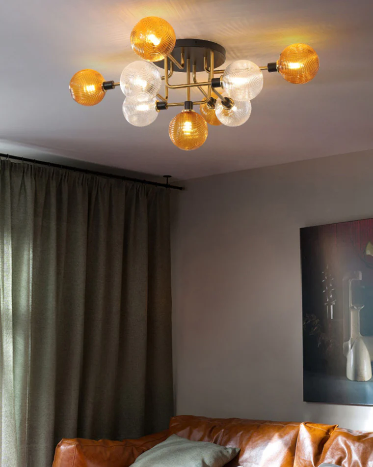 WOMO Ribbed Smoked/Green Glass Globe Ceiling Light-WM1110 - Image 11