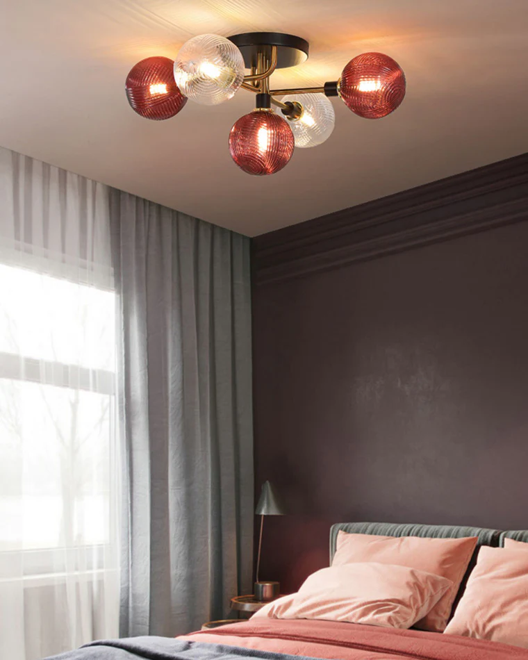 WOMO Ribbed Smoked/Green Glass Globe Ceiling Light-WM1110 - Image 12