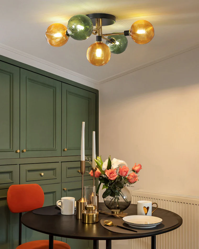 WOMO Ribbed Smoked/Green Glass Globe Ceiling Light-WM1110 - Image 13