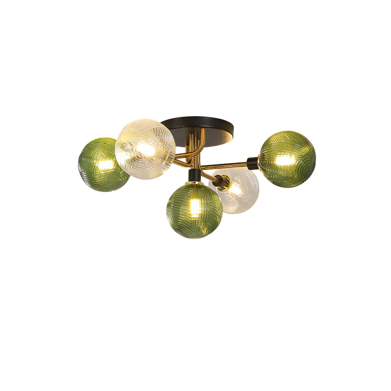 WOMO Ribbed Smoked/Green Glass Globe Ceiling Light-WM1110 - Image 14