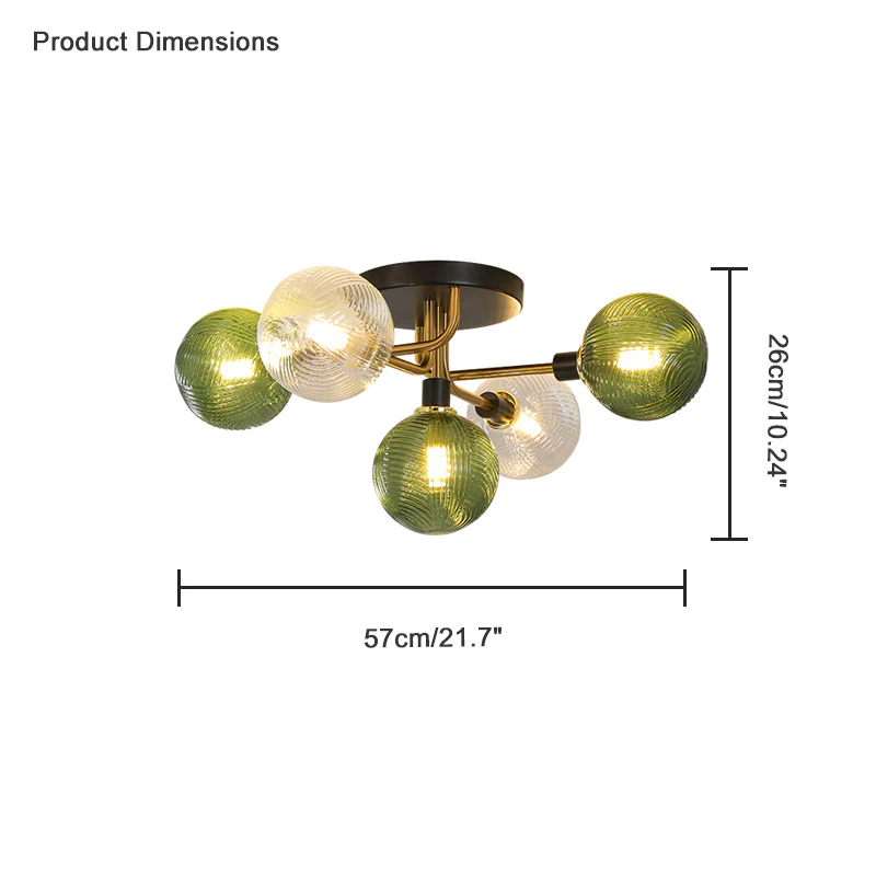 WOMO Ribbed Smoked/Green Glass Globe Ceiling Light-WM1110 - Image 15