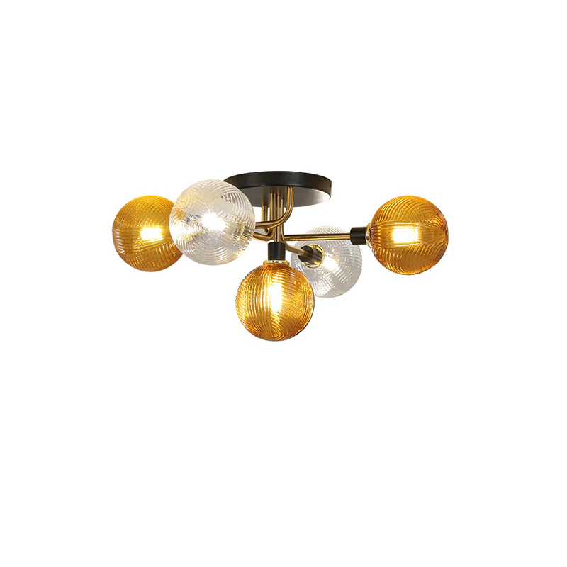 WOMO Ribbed Smoked/Green Glass Globe Ceiling Light-WM1110 - Image 16
