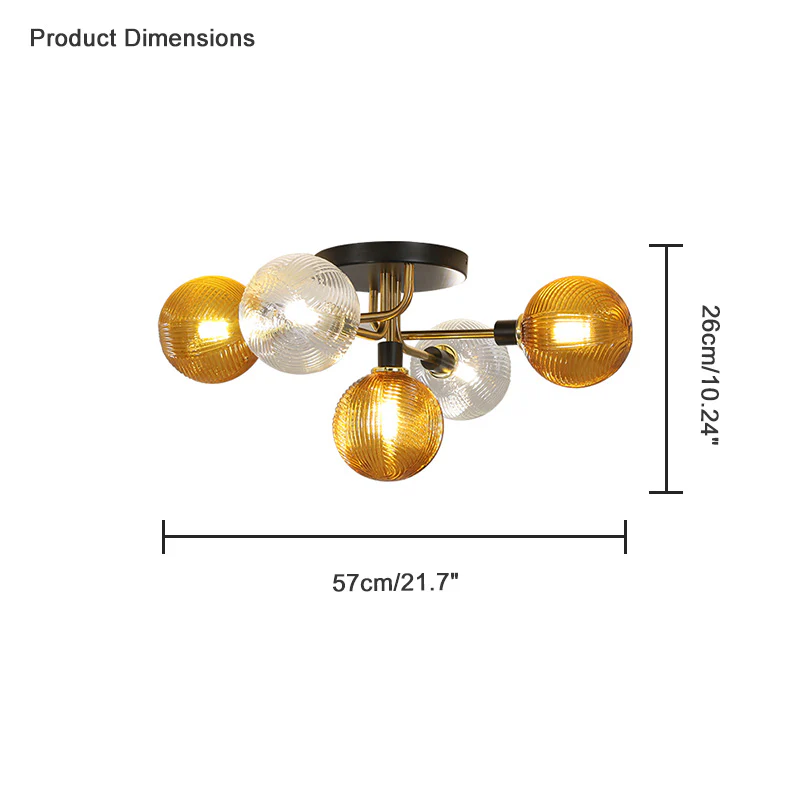 WOMO Ribbed Smoked/Green Glass Globe Ceiling Light-WM1110 - Image 17