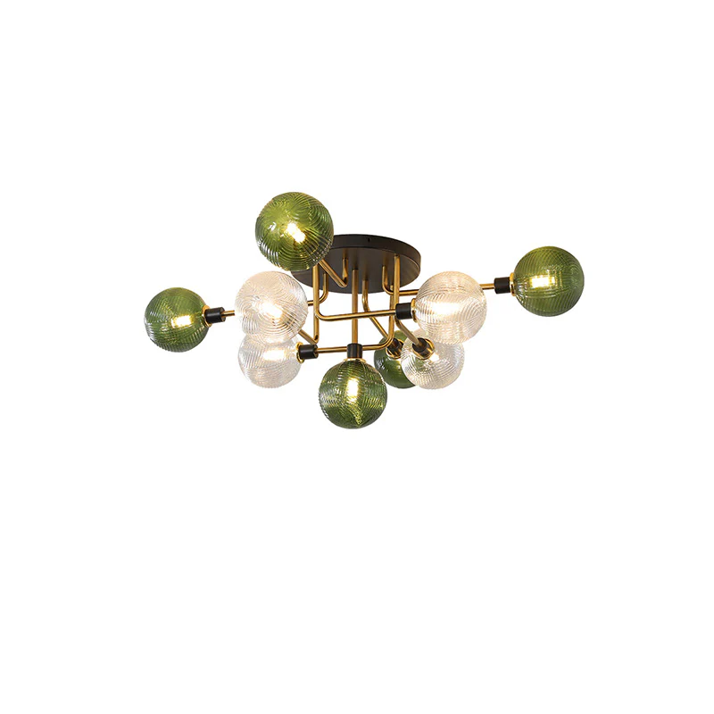 WOMO Ribbed Smoked/Green Glass Globe Ceiling Light-WM1110 - Image 22