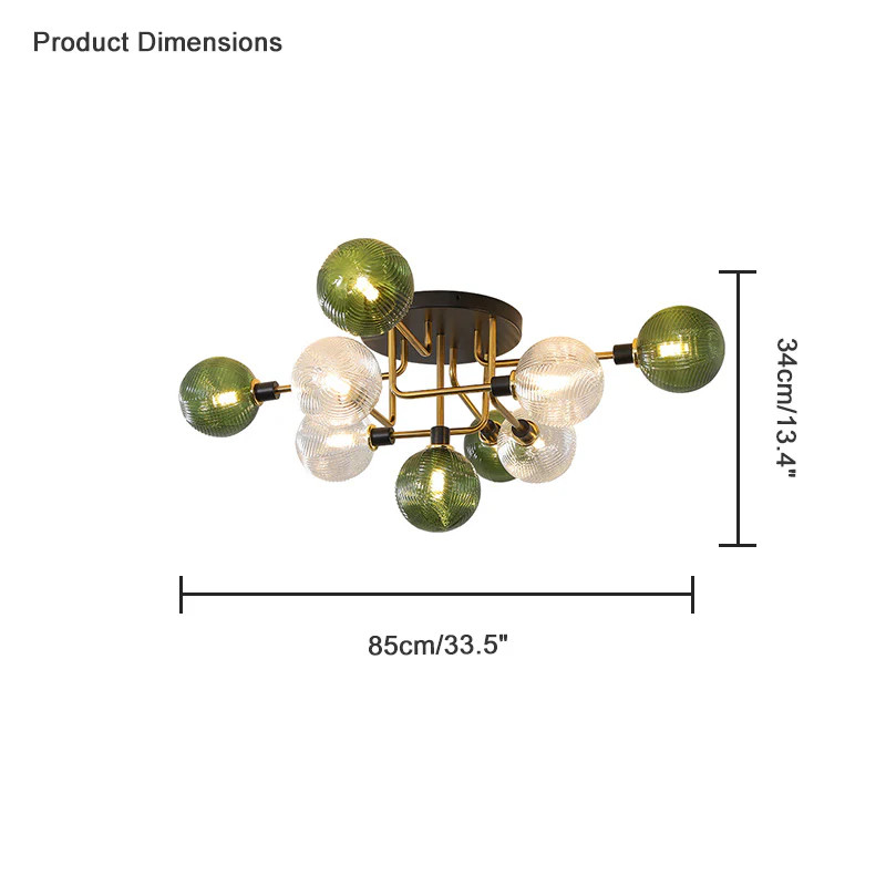 WOMO Ribbed Smoked/Green Glass Globe Ceiling Light-WM1110 - Image 23
