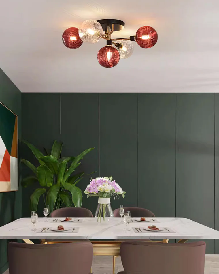 WOMO Ribbed Smoked/Green Glass Globe Ceiling Light-WM1110 - Image 4