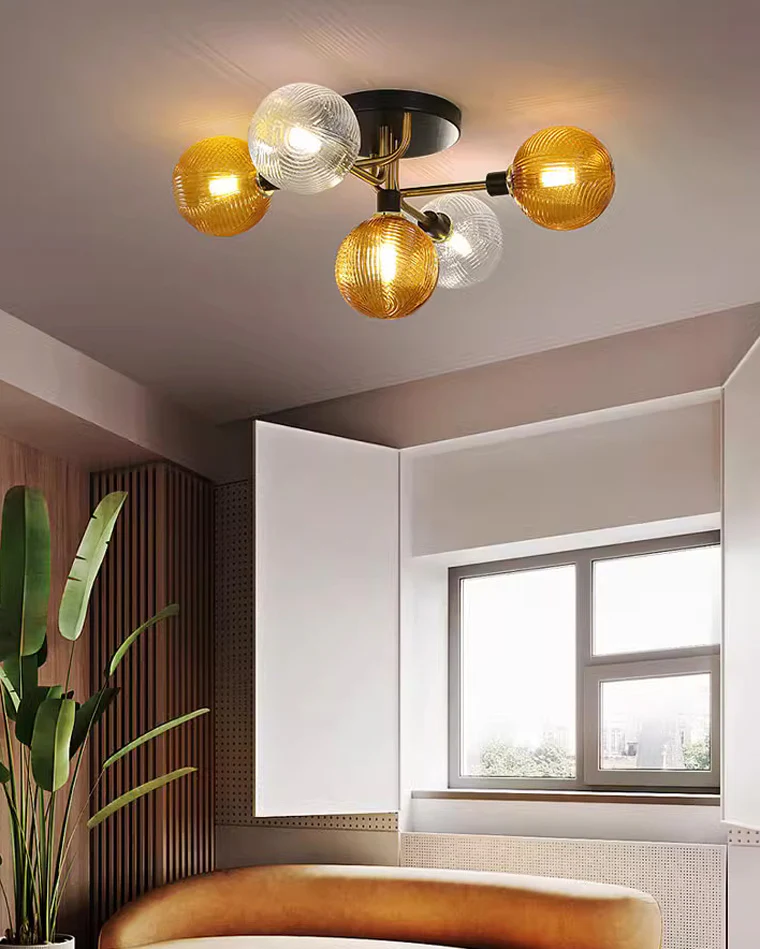 WOMO Ribbed Smoked/Green Glass Globe Ceiling Light-WM1110 - Image 5