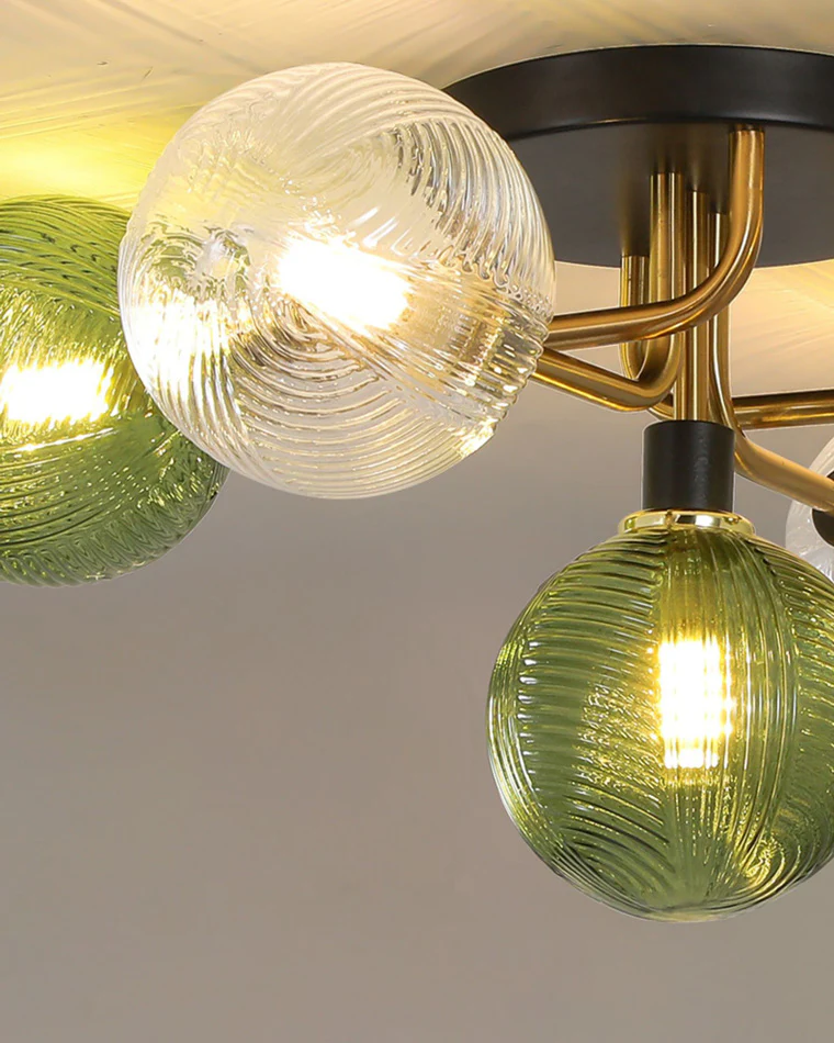WOMO Ribbed Smoked/Green Glass Globe Ceiling Light-WM1110 - Image 8