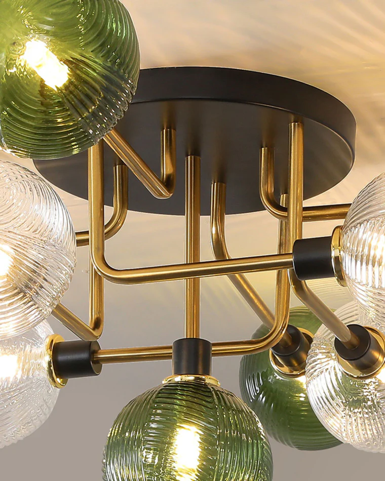 WOMO Ribbed Smoked/Green Glass Globe Ceiling Light-WM1110 - Image 9