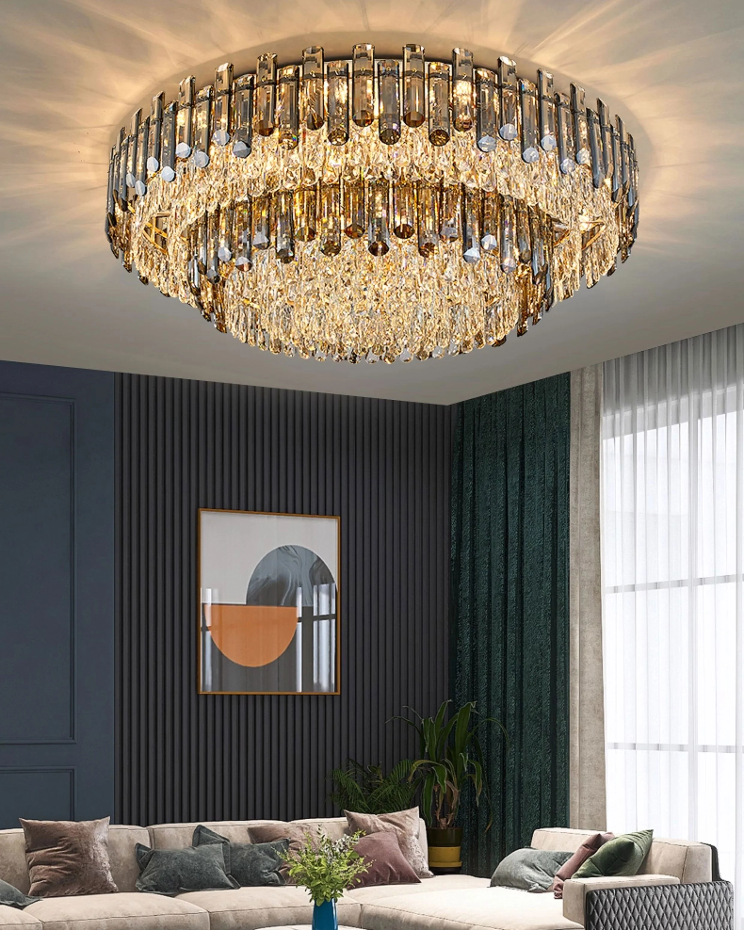 WOMO Smoked Crystal Round Ceiling Light-WM3040 - Image 6
