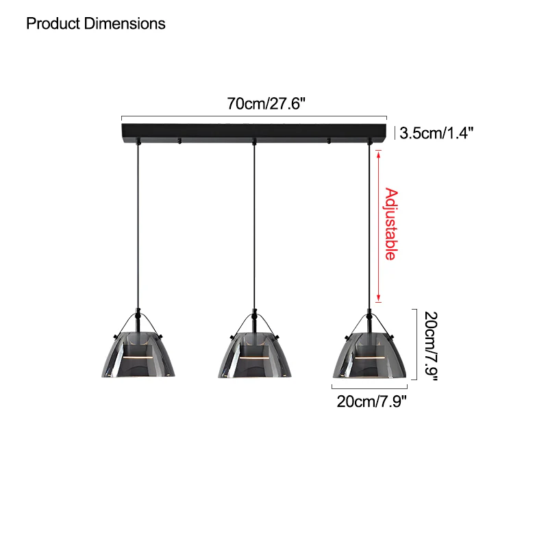 WOMO 3 Light Smoked Glass Pendant Light-WM2238 - Image 35