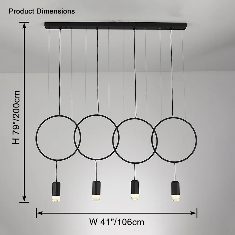 WOMO Staggered Black Ring Pendant Light-WM2609 - Image 12