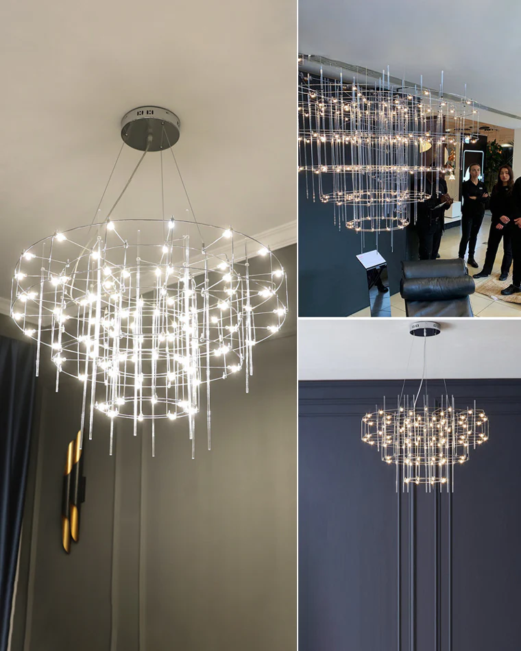 WOMO Tiered Glass Rod Sculptural Chandelier-WM2199 - Image 33