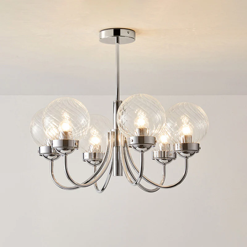 WOMO Textured Glass Chrome Arm Chandelier-WM2696 - Image 11