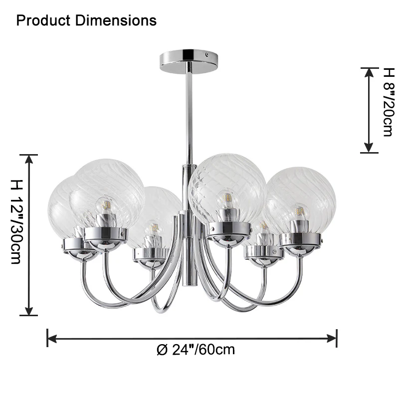 WOMO Textured Glass Chrome Arm Chandelier-WM2696 - Image 12