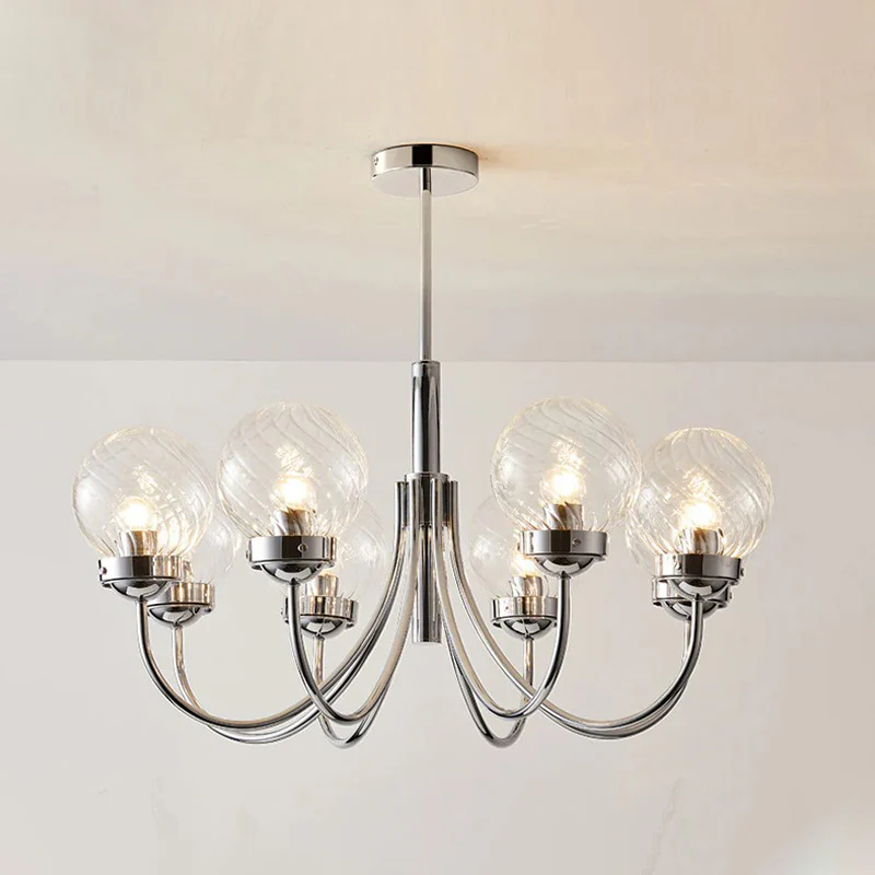 WOMO Textured Glass Chrome Arm Chandelier-WM2696 - Image 13