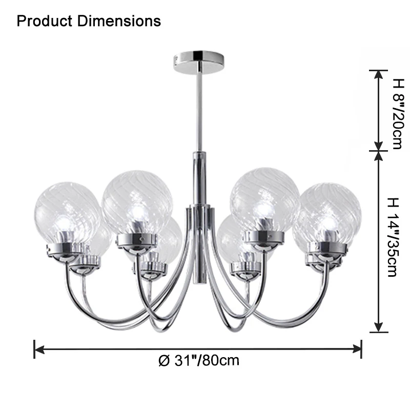 WOMO Textured Glass Chrome Arm Chandelier-WM2696 - Image 14