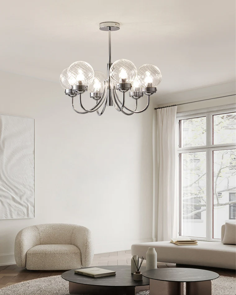 WOMO Textured Glass Chrome Arm Chandelier-WM2696 - Image 3