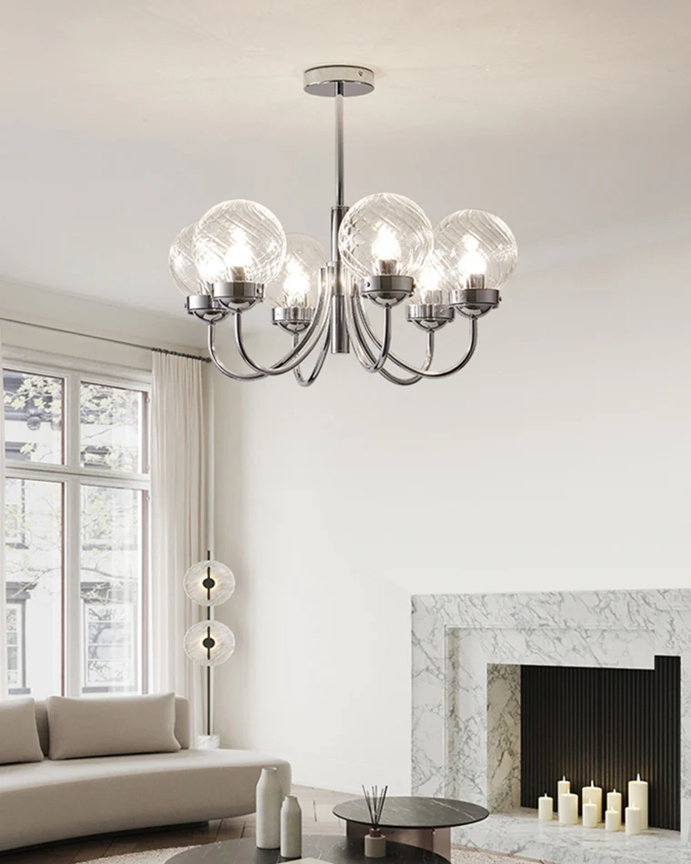 WOMO Textured Glass Chrome Arm Chandelier-WM2696 - Image 4