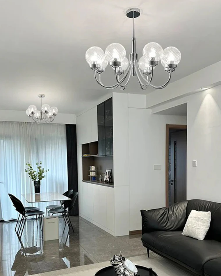 WOMO Textured Glass Chrome Arm Chandelier-WM2696 - Image 5