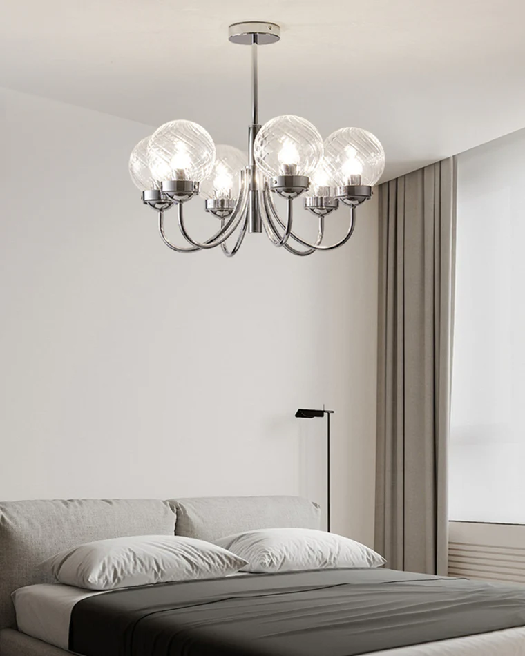 WOMO Textured Glass Chrome Arm Chandelier-WM2696 - Image 6